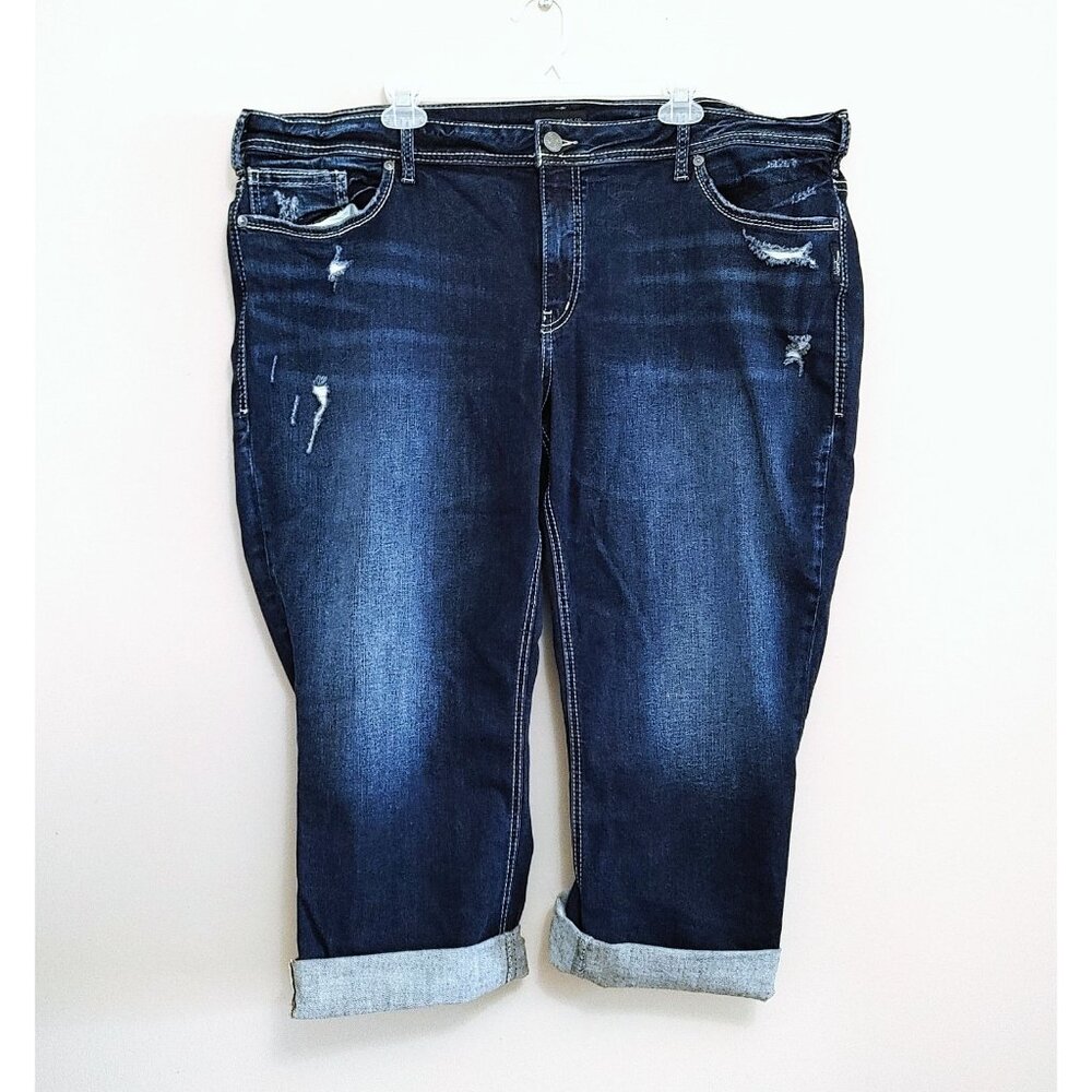 Silver Jeans Womens Size 24 Suki Capri Dark Wash Denim Cropped Distressed